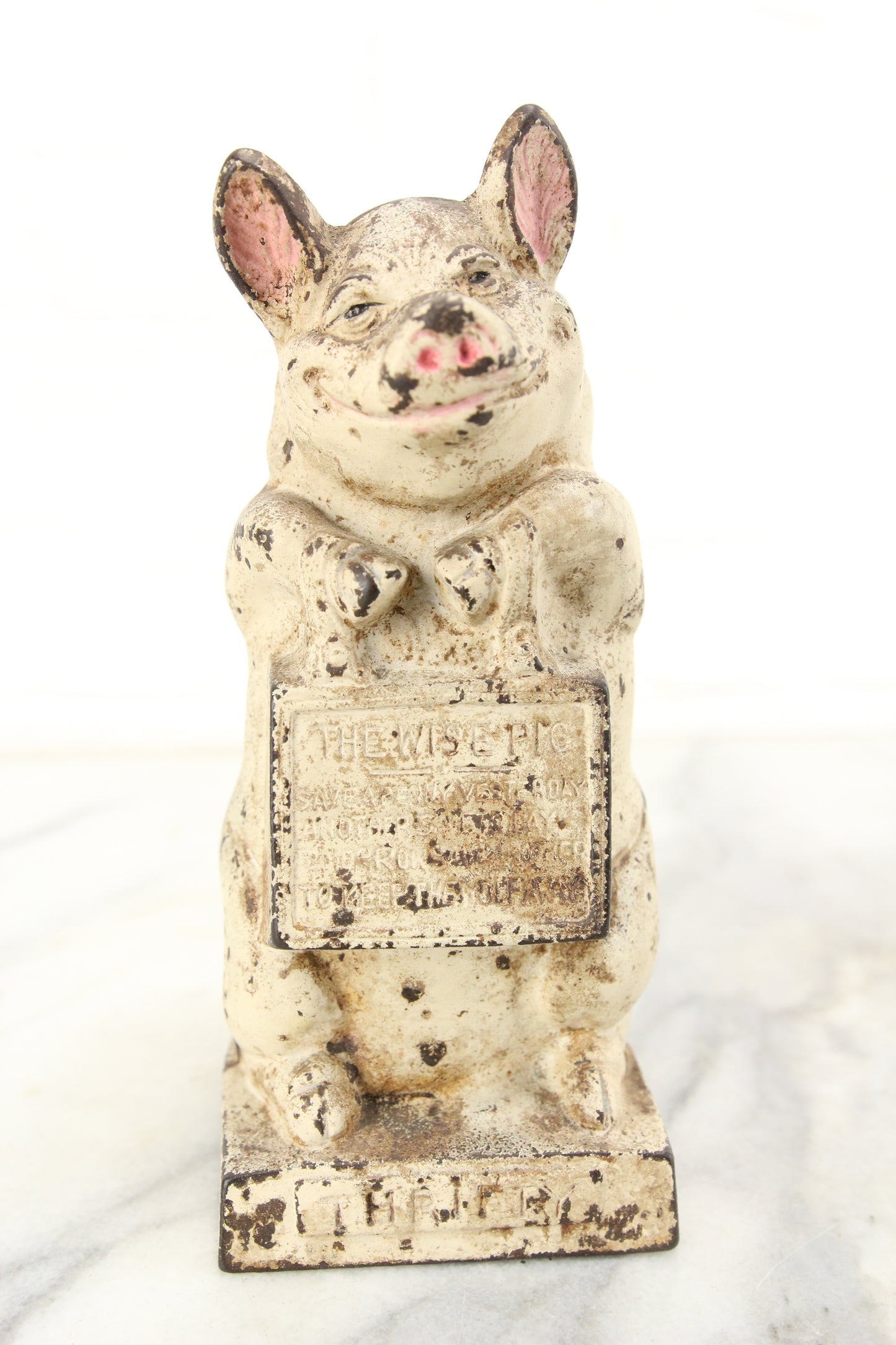 The Wise Pig "Thrifty" Cast Iron Still Bank Piggy Bank, Copyright JMR