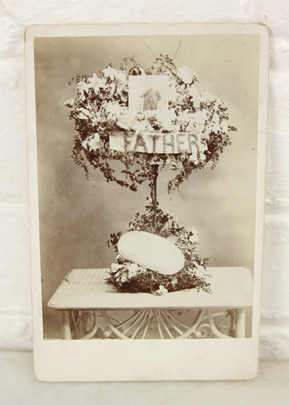 Floral Funeral Mourning Arrangement for "Father" Cabinet Card Photograph