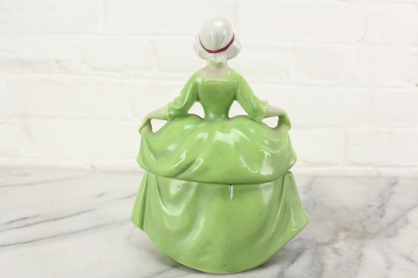 Madame Pompadour Porcelain Ceramic Dresser Doll E&R Powder Trinket Box, Made in Germany