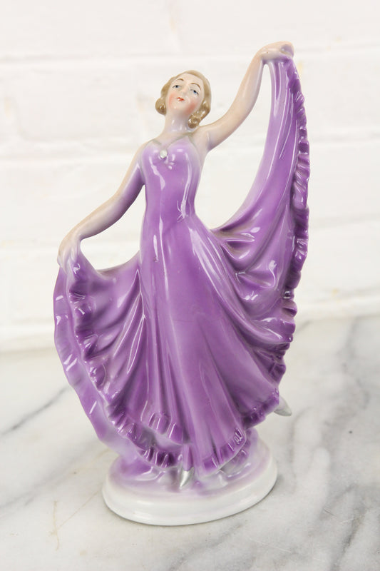 Dancing Woman in Purple Dress Ceramic Porcelain Planter Vase, Made in Germany