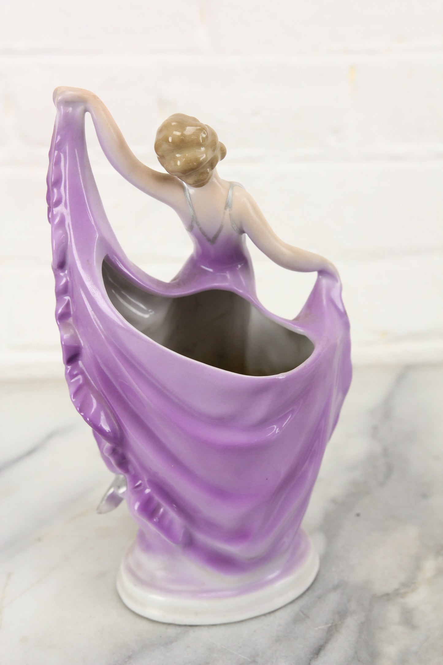 Dancing Woman in Purple Dress Ceramic Porcelain Planter Vase, Made in Germany