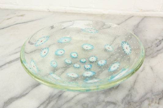 Large Millefiori Art Glass Bowl Dish with Bubble Pattern