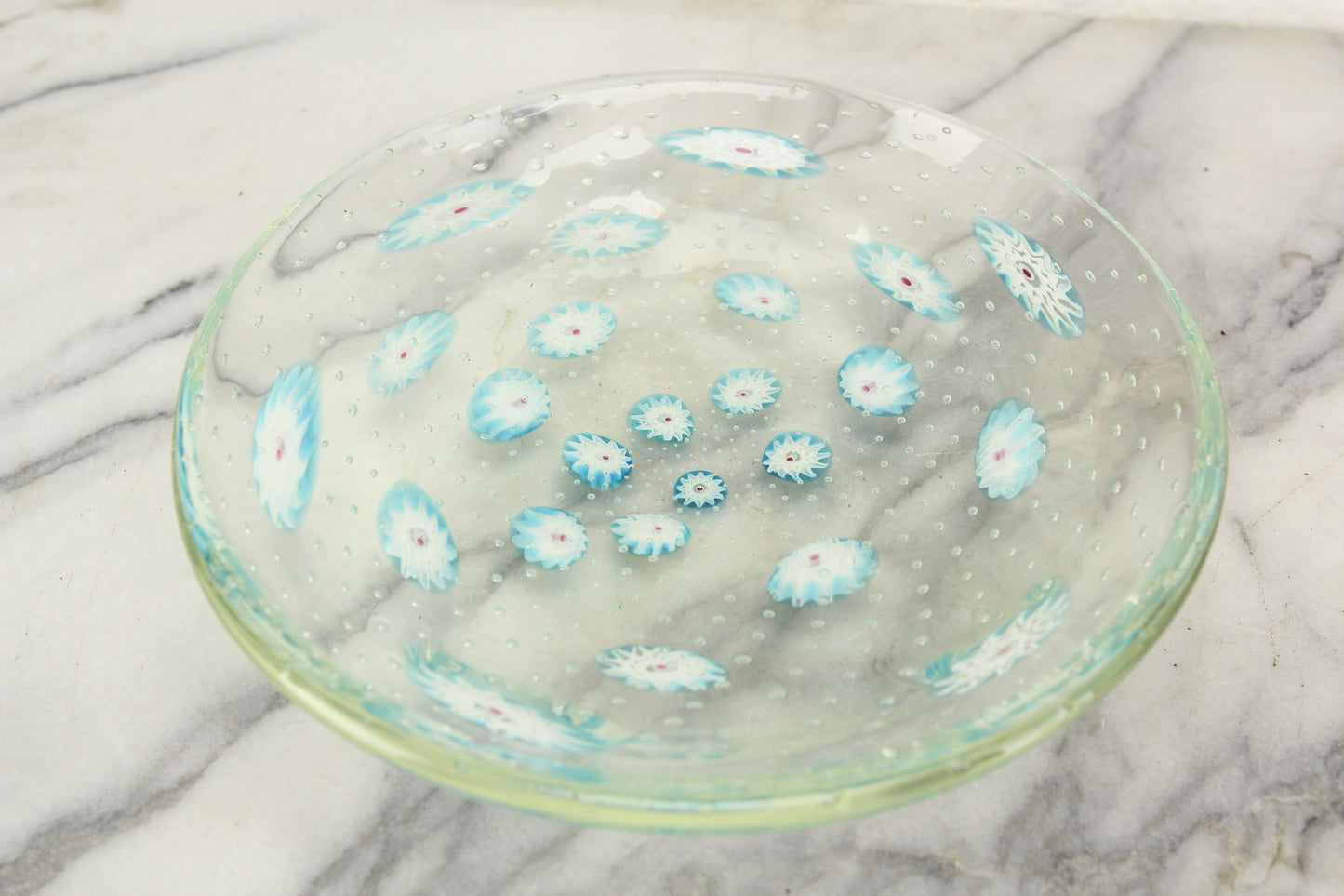 Large Millefiori Art Glass Bowl Dish with Bubble Pattern