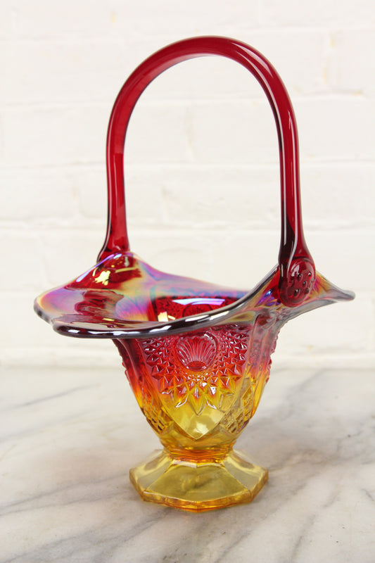 Carnival Glass Iridescent Flower Basket