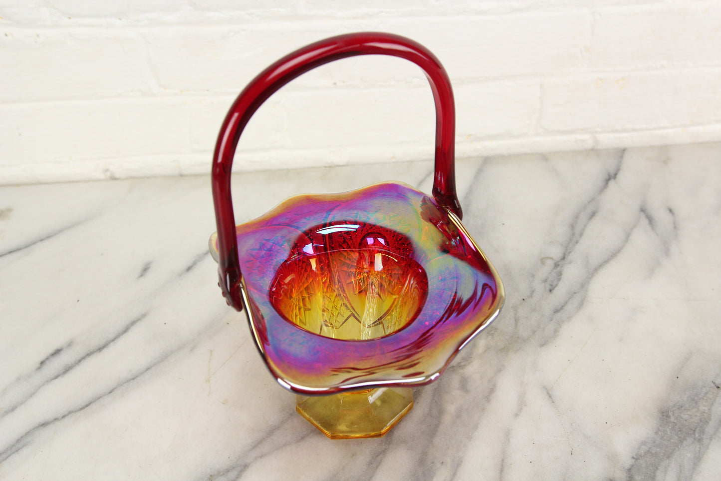 Carnival Glass Iridescent Flower Basket