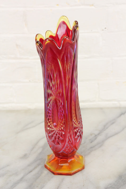 Carnival Glass Iridescent Flower Vase