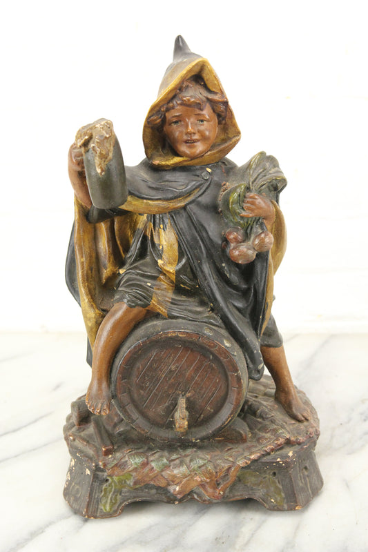 Ceramic Boy on Barrel of Beer Austrian Statue Sculpture