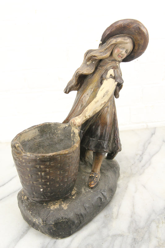 Ceramic Girl with Basket Austrian Statue Sculpture