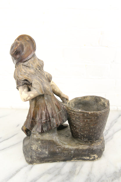 Ceramic Girl with Basket Austrian Statue Sculpture