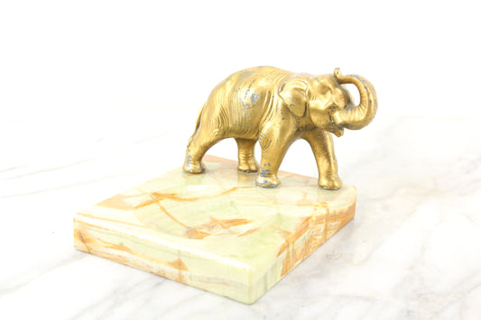 Green Marble and Metal Elephant Change Dish, Tip Tray, or Ring Box