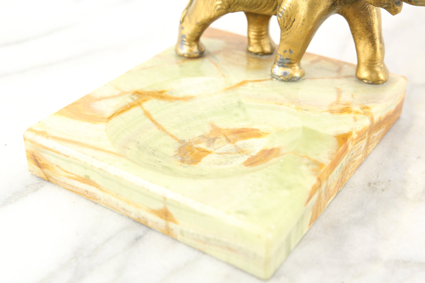 Green Marble and Metal Elephant Change Dish, Tip Tray, or Ring Box