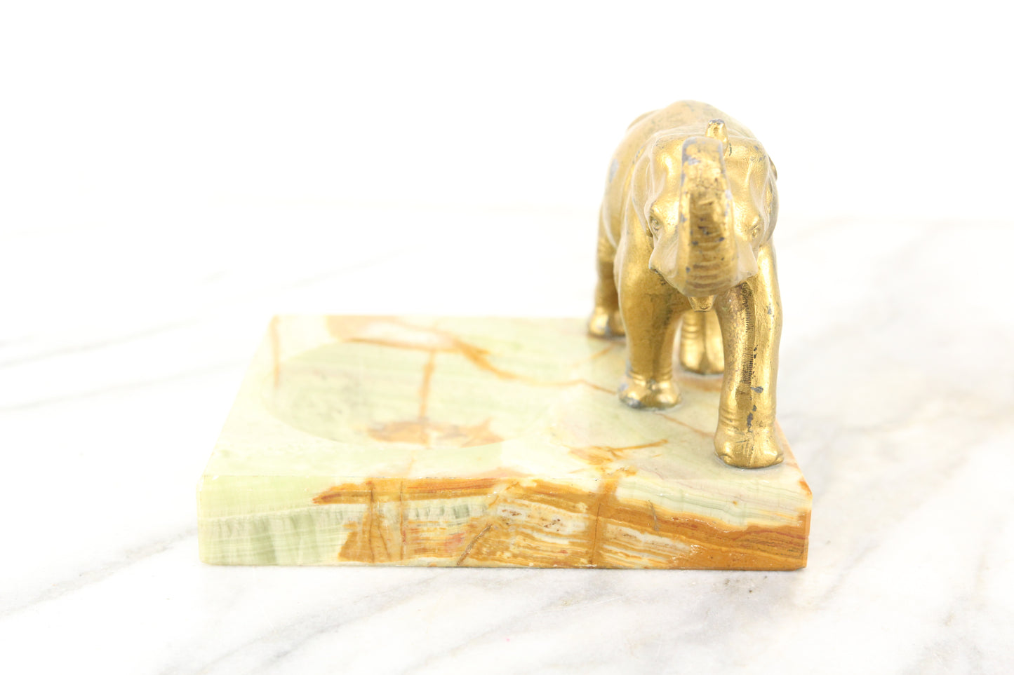 Green Marble and Metal Elephant Change Dish, Tip Tray, or Ring Box