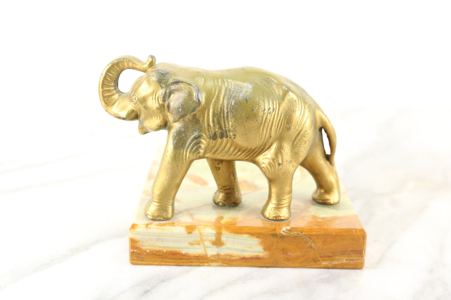 Green Marble and Metal Elephant Change Dish, Tip Tray, or Ring Box