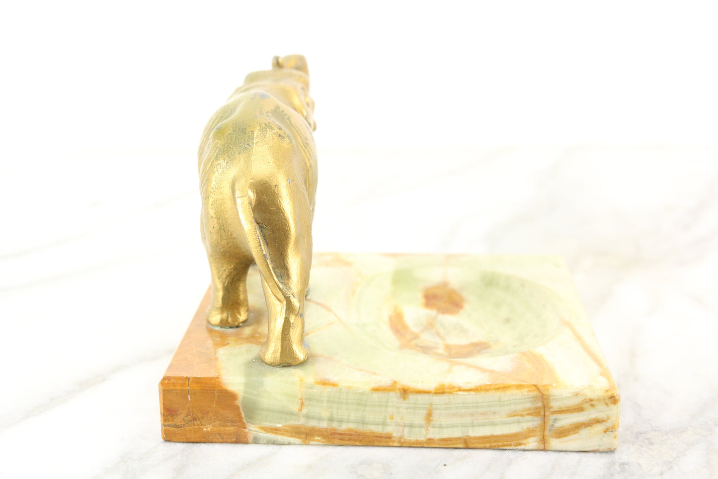 Green Marble and Metal Elephant Change Dish, Tip Tray, or Ring Box