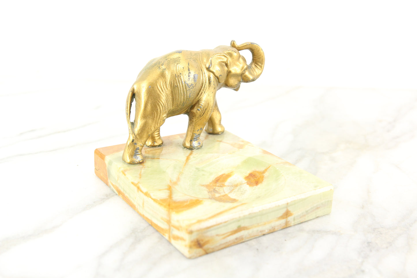 Green Marble and Metal Elephant Change Dish, Tip Tray, or Ring Box