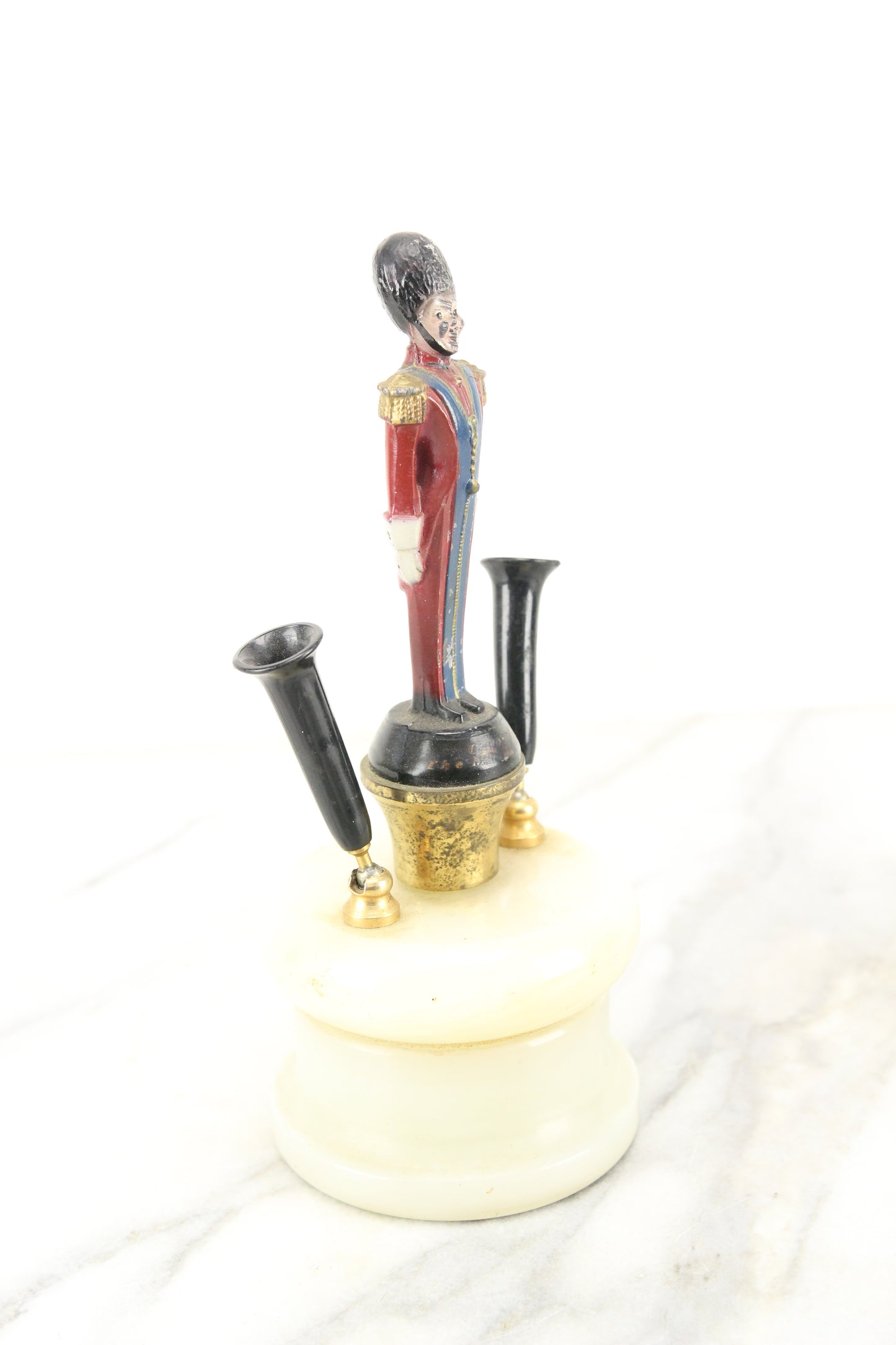 Conmar Zipper Company "The Major Zipper" Soldier Alabaster Pen Stand Advertisement Statue