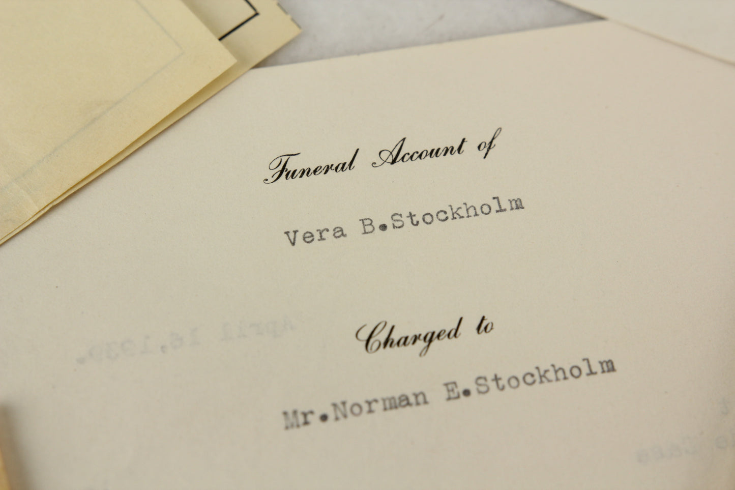 Funeral Expenses for Mrs. Vera B. Stockholm, Died 1939, Ephemera Lot