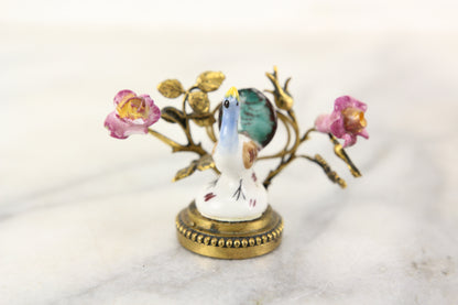 Porcelain and Brass Miniature Peacock Statue Token