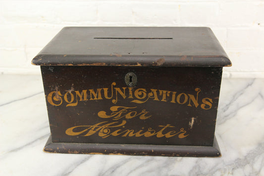 Antique Hand Painted Dovetailed Wood Church Ballot Box "Communications for Minister"