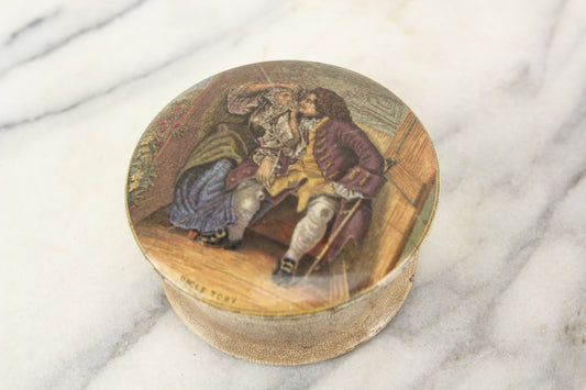 Antique Prattware Covered Dish Dresser Box Titled "Uncle Toby"