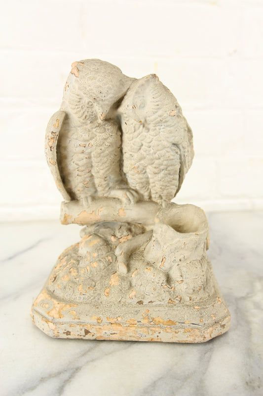 Antique Owl Lovers Plaster Match Safe by Hennecke's Statuary