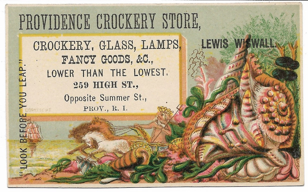Providence Crockery Store Antique Trade Card - 4" x 2.5"