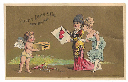 Curtis. Davis & Co. "Welcome Soap" Antique Trade Card, Boston, Massachusetts (Cupid) - 4.25" x 2.75"