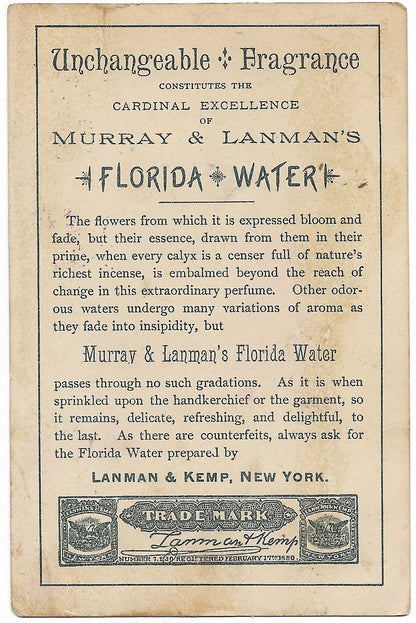 Murray & Lanman's Florida Water Antique Trade Card, New York - 3" x 4.75"