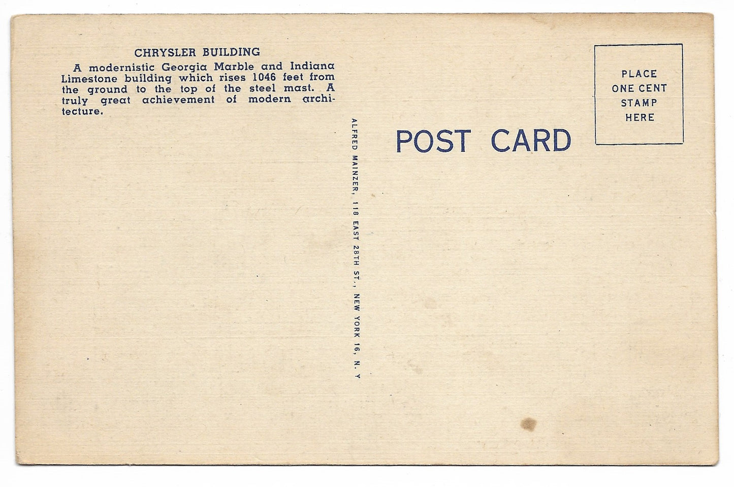 Chrysler Building, New York City Vintage Postcard