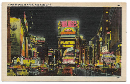 Times Square at Night, New York City Vintage Postcard
