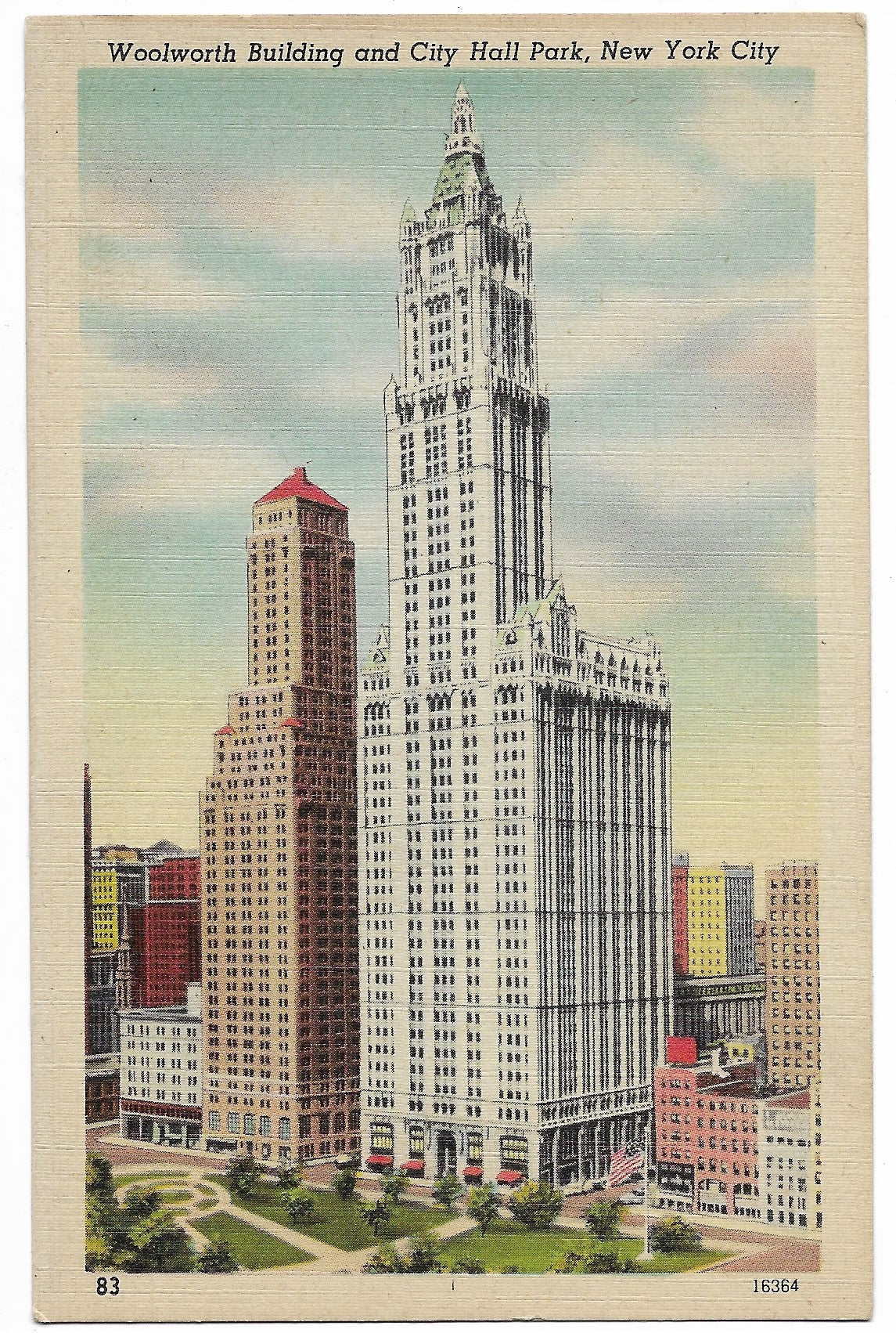 Woolworth Building and City Hall Park, New York City Vintage Postcard