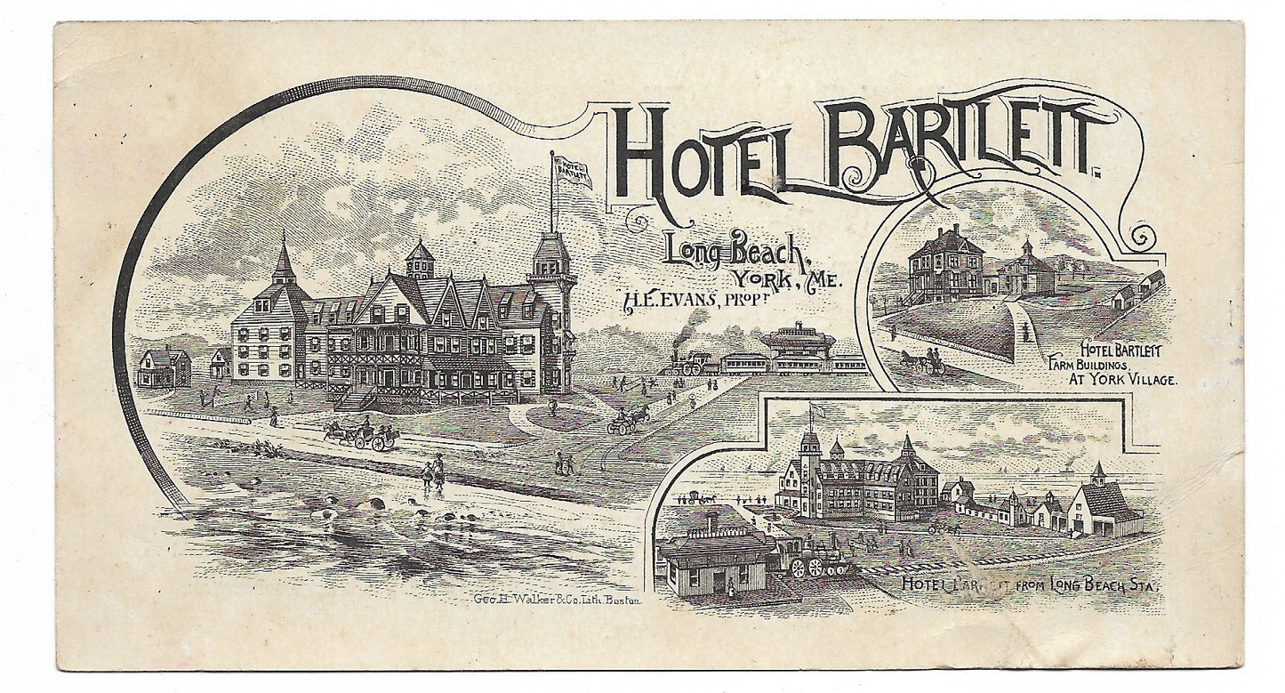 Hotel Bartlett Antique Trade Card, Long Beach, York, Maine - 5.5 " x 3"