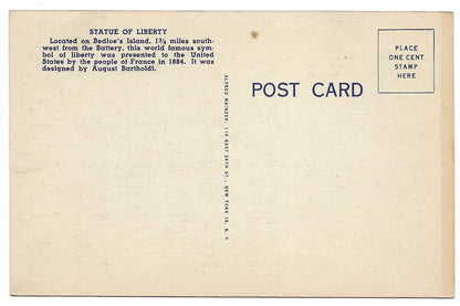 Statue of Liberty on Bedloe's Island, New York City Vintage Postcard
