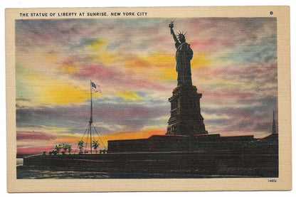The Statue of Liberty at Sunrise, New York City Vintage Postcard