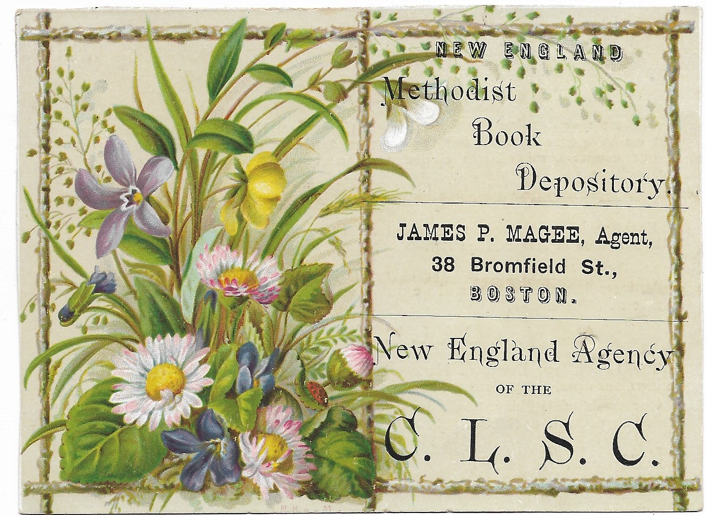 New England Methodist Book Depository Antique Trade Card, Boston, MA - 4.5" x 3.25"