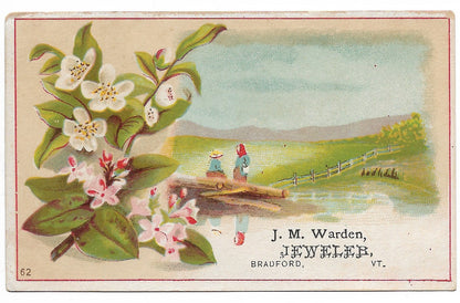 J.M. Warden, Jeweler Antique Trade Card, Bradford, Vermont - 4.5" x 2.75"