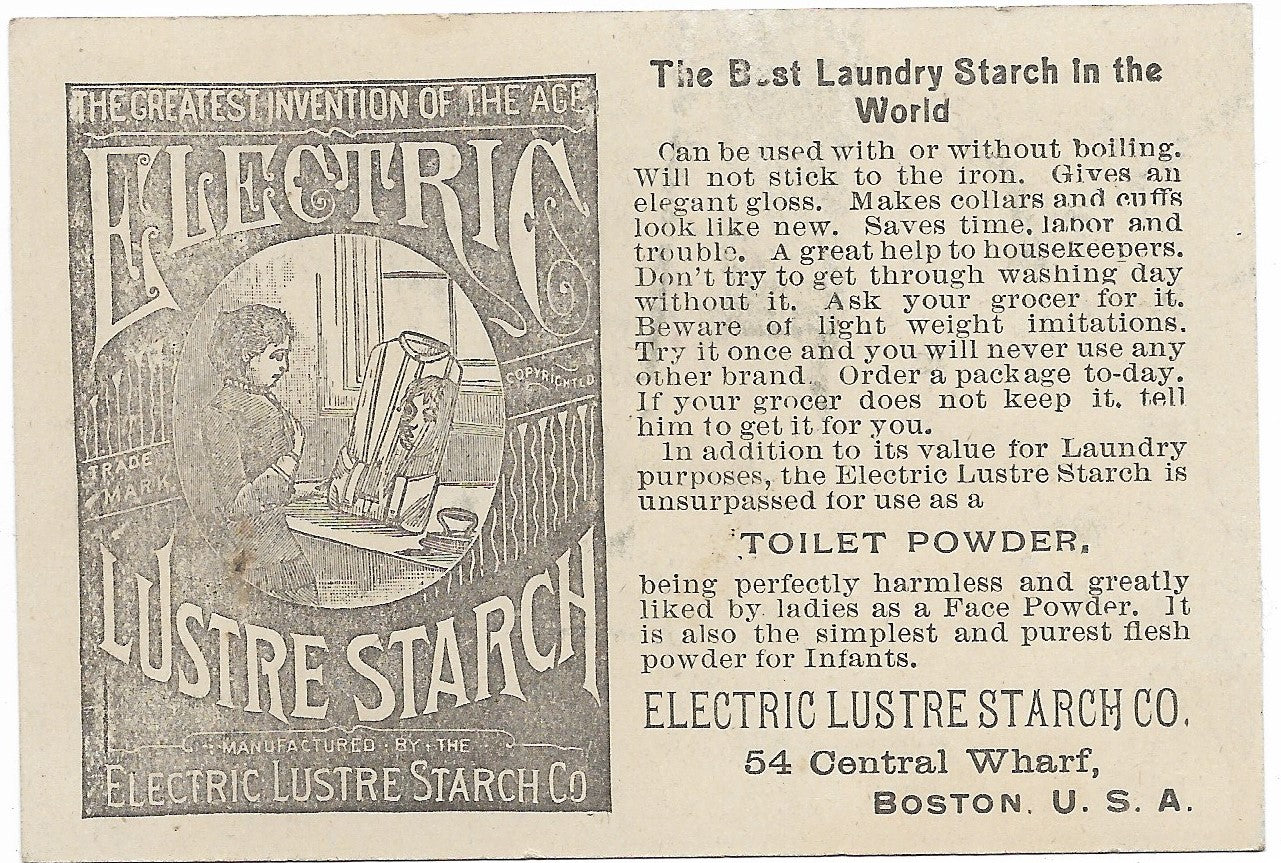 Electric Lustre Starch Antique Trade Card, Boston, MA - 2.75" x 4"