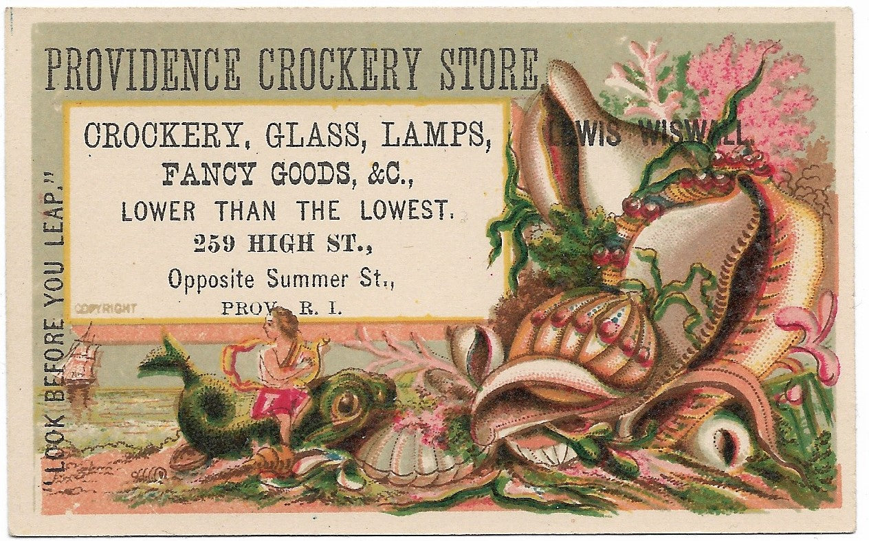 Providence Crockery Store (Lady on Dragon) Antique Trade Card - 4" x 2.5"