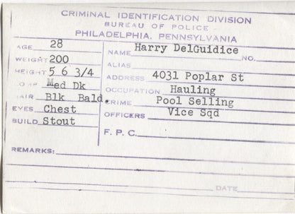 Harry DelGuidice Mugshot - Arrested on 12/13/1947 for Poolselling