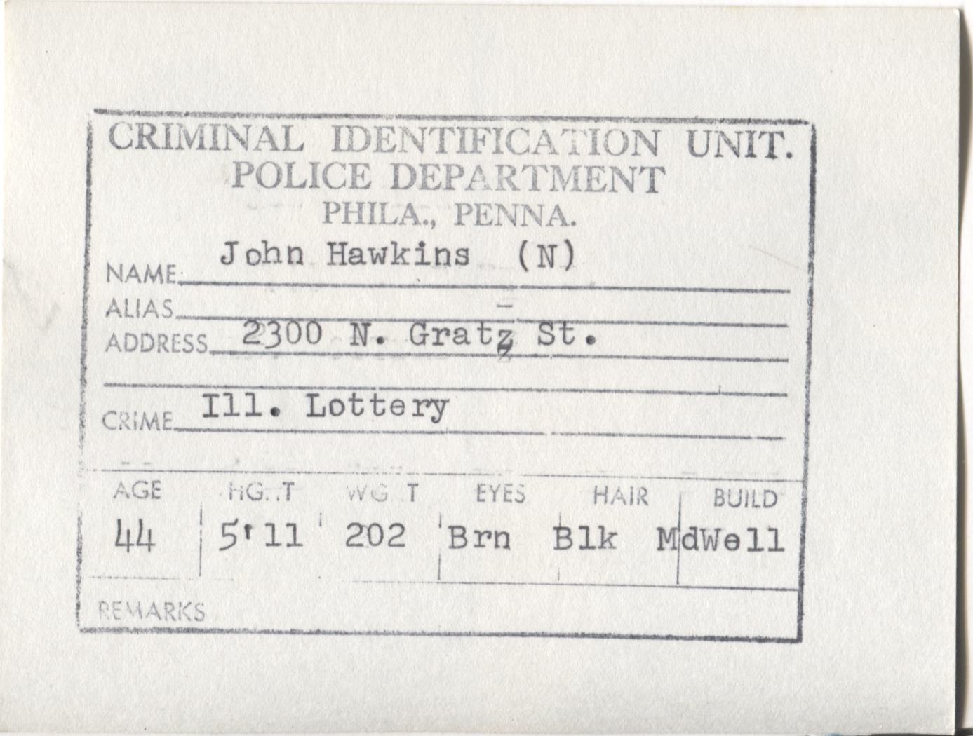 John Hawkins Mugshot - Arrested on 2/29/5X for Illegal Lottery