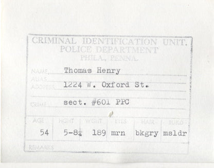 Thomas Henry Mugshot - Arrested on 10/12/1960 for Violating Gambling Laws