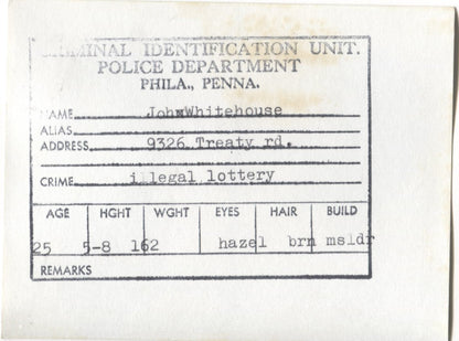 John Whitehouse Mugshot - Arrested on 1/10/1961 for Illegal Lottery