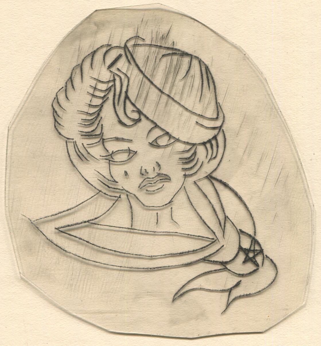 Sailor Woman Vintage Traditional Tattoo Acetate Stencil from Bert Grimm's Shop