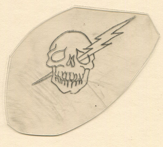 Lightening Bolt Skull Traditional Tattoo Acetate Stencil from Bert Grimm's