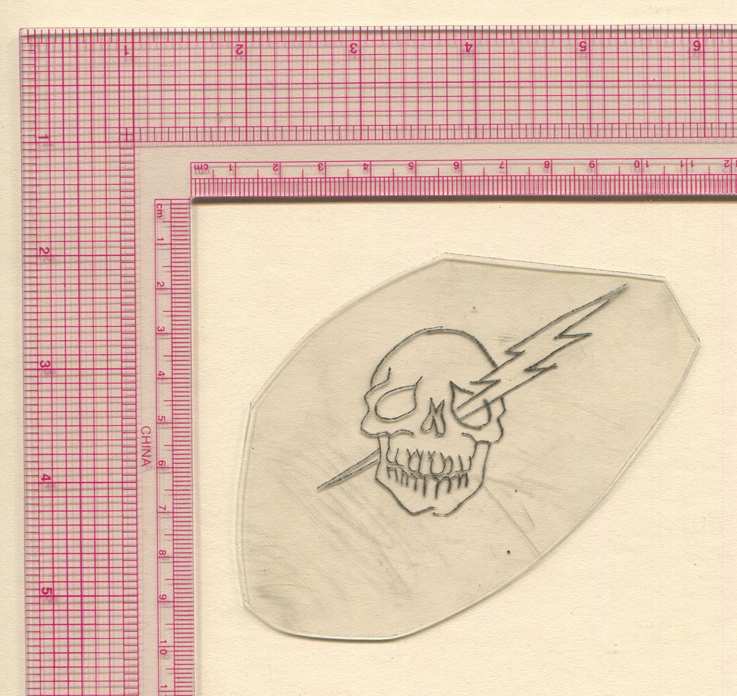 Lightening Bolt Skull Traditional Tattoo Acetate Stencil from Bert Grimm's