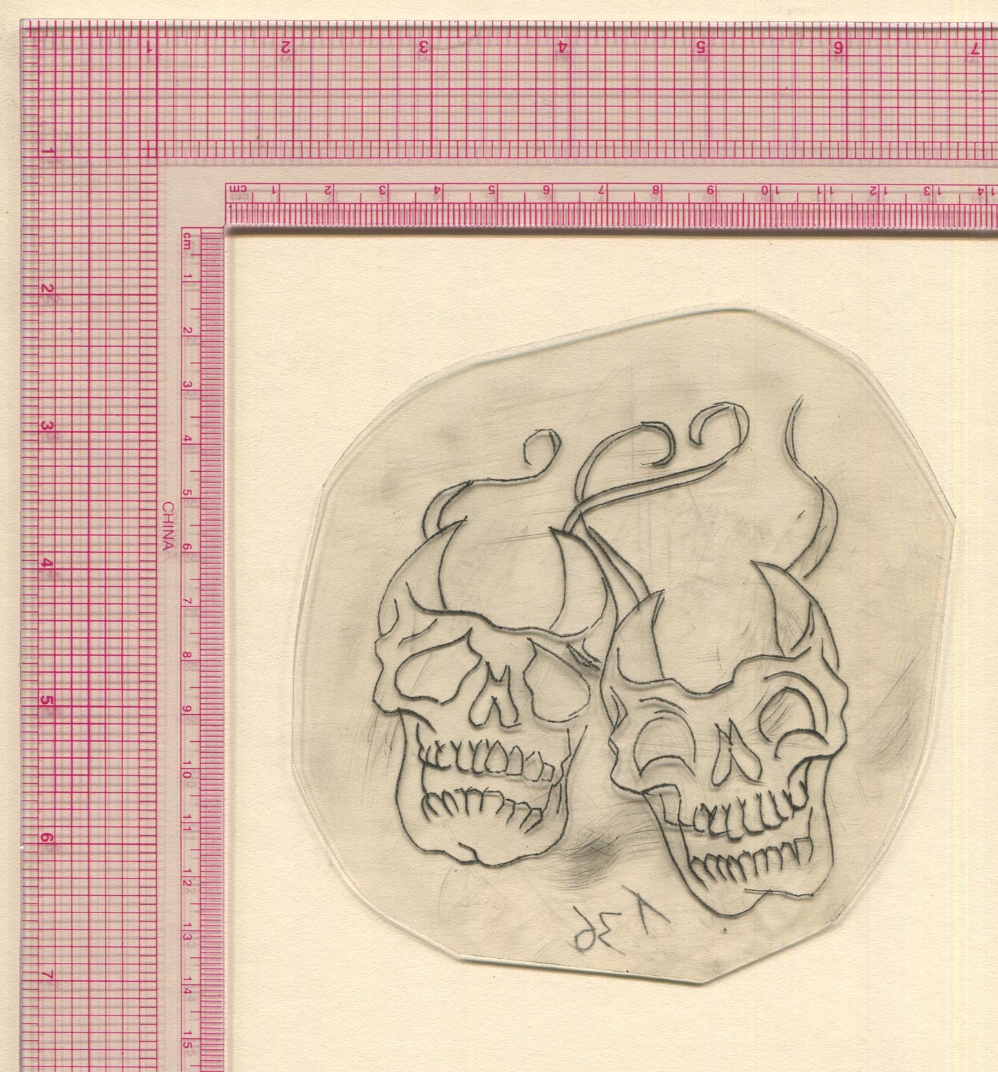 Devil Skulls Vintage Traditional Tattoo Acetate Stencil from Bert Grimm's Shop