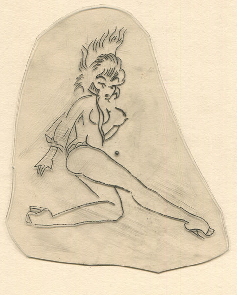 Pinup Girl Vintage Traditional Tattoo Acetate Stencil from Bert Grimm's Shop