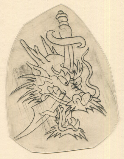 Big Dragon Head Dagger Traditional Tattoo Acetate Stencil from Bert Grimm's