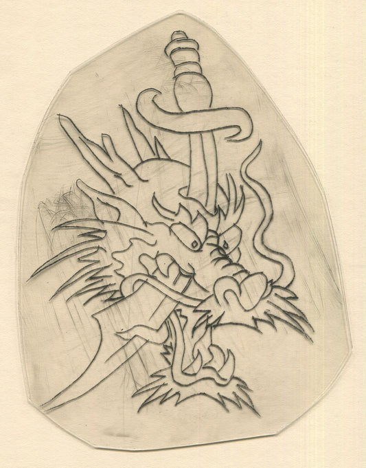 Big Dragon Head Dagger Traditional Tattoo Acetate Stencil from Bert Grimm's