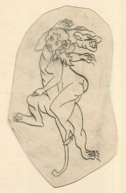Big Panther and Pinup Girl Vintage Traditional Tattoo Acetate Stencil
